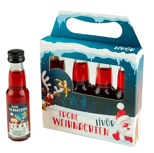 Weisenbach Geschenke & Ideen - Schnaps-4er „Frohe Weihnachten“ (Santa & Rudi) - Winter-Pflaumen-Likör 4x0,02l - 16% vol.