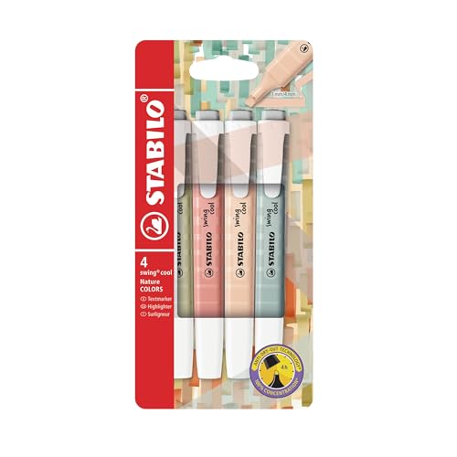 STABILO - Textmarker - swing cool NatureCOLORS - 4er Pack - schlammgrün, siena, beige, grünerde