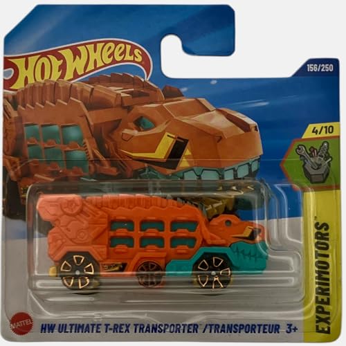 Hot Wheels - HW Ultimate T-Rex Transporter - Experimotors 4/10 - JBC10 - Short Card - orange-grünes Dinosaurier-Transportfahrzeug - Mattel 2025-1:64 - Fantasiemodell im T-Rex-Design