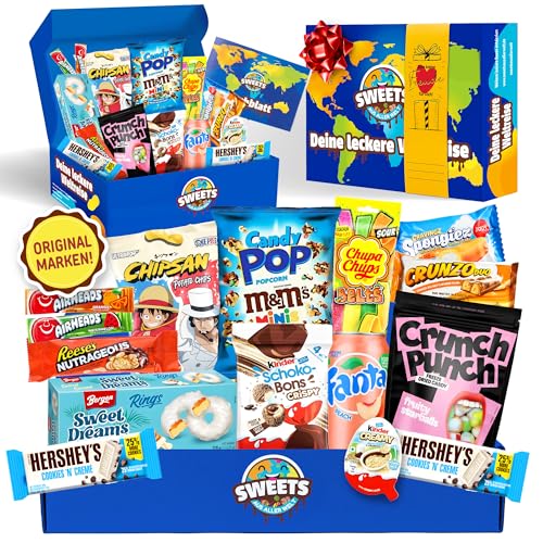 Süßigkeiten aus aller Welt Box mit Amerikanische Süßigkeiten & mehr - Geschenk für Männer, Frauen & Kinder - USA Süssigkeiten Candy Box - Geschenkidee