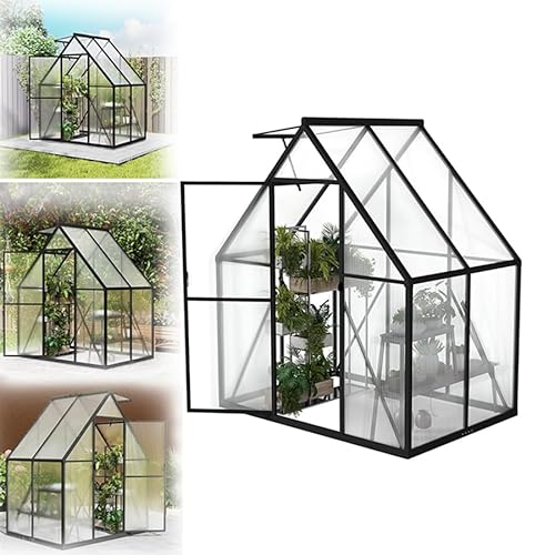 VA-Cerulean Gewächshaus mit Fundament 125x180x195 cm Tomatenhaus Treibhaus Gartengewächshaus Aluminium mit Schiebetür und Dachfenster - Stabil, Winterfest, UV-beständig