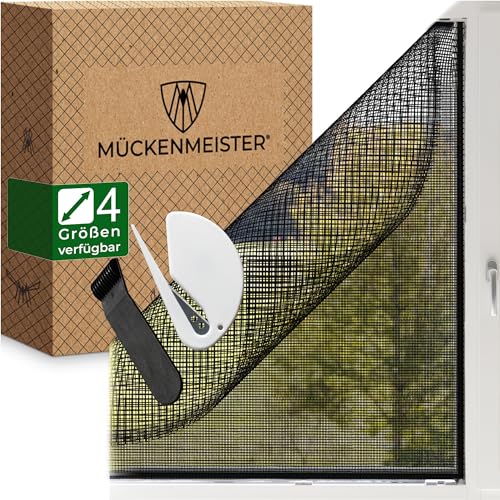 MÜCKENMEISTER® Fliegengitter Fenster (130x150cm, schwarz) aus Glasfaser - Fliegengitter zuschneidbar - Insektenschutz Fenster mit Klebestreifen - Fliegennetz Fenster - Mückennetz Fenster
