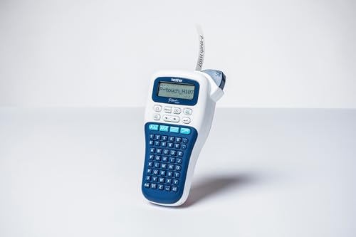 Brother PT-H107B tragbarer Etikettierer für Zuhause und Büro, bis zu 12 mm, Druckgeschwindigkeit bis zu 20 mm/Sek., Blau und Weiß.