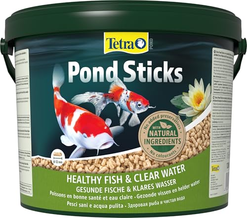 Tetra Pond Sticks - Fischfutter für alle Teichfische, unterstützt gesunde Fische und klares Wasser im Teich, 10 L Eimer