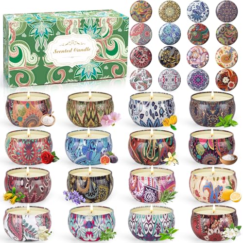 Duftkerzen Geschenkset, 16 Stück Weihnachten Duftkerzen Set Kleine Weihnachtsgeschenke für Frauen mit 320Std Brenndauer Natürliches Sojawachs Kerzen Geschenk für Frauen Männer Geburtstage
