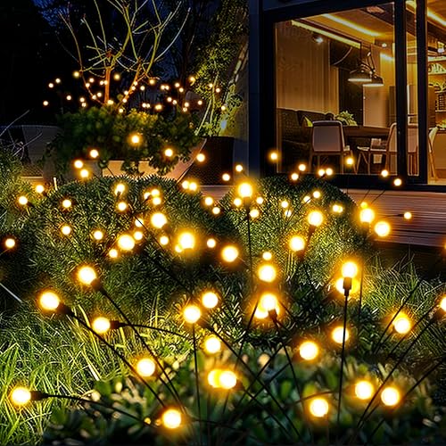 PATIOPIA Firefly Solar Gartenleuchten，8 Stück Glühwürmchen Gartenlichter mit 10 LEDs, wasserdicht, Firefly Solarlicht für den Außenbereich, Terrasse, Hof, Weg, Gartenkunst (warmweiß)