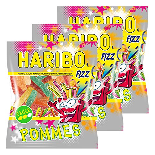 Haribo Saure Pommes, 3er Pack, Gummibärchen, Weingummi, Saures Fruchtgummi Sauer, Im Beutel, Tüte