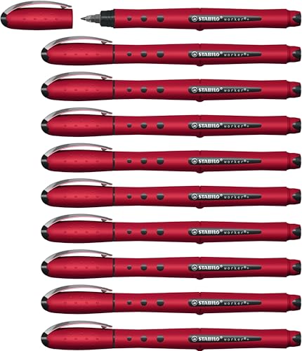 STABILO - Tintenroller - worker+ NatureCOLORS Wildflower - 10er Pack - burgunderrot - Schreibfarbe blau