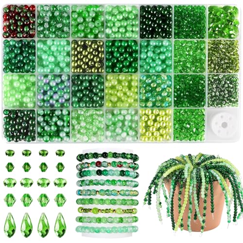 1600 Stück Grüne Perlen, Funtopia 6mm Glasperlen für Armbänder