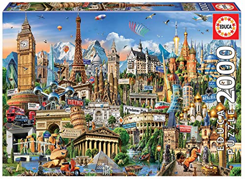 Educa - Wahrzeichen Europas | Puzzle 2.000 Teile für Erwachsene ab 14 Jahren, Sehenswürdigkeiten Europa, Inklusive Puzzle-Kleber (17697)