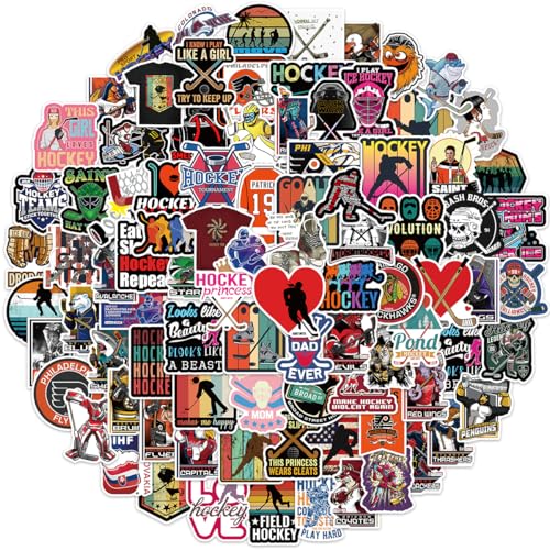 100 Stück Eishockey Aufkleber Set – Wasserfeste Vinyl Sticker für Kinder, Jugendliche & Erwachsene, Spieler & Torwart Motive, Laptop & Flasche Deko, 6–7 cm, Mattoberfläche