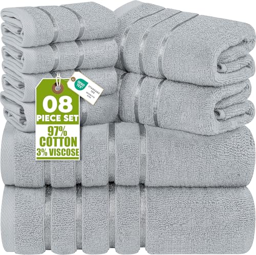 Utopia Towels - 8er-Pack Handtuch-Set mit Aufhängeschlaufe aus 97% Baumwolle, saugfähig und schnell trocknend 2 Badetücher, 2 Handtücher, 4 Waschlappen (Kühl Grau)