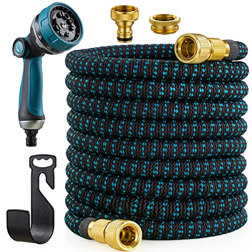 JUNEBOW® Gartenschlauch 15m Flexibel Wasserschlauch mit 10-Funktionen-Sprühkopf, Leichter Flexibler Schlauch mit 3/4 Zoll und 1/2 Zoll Massiven Anschlüssen und 3-Lagigem
