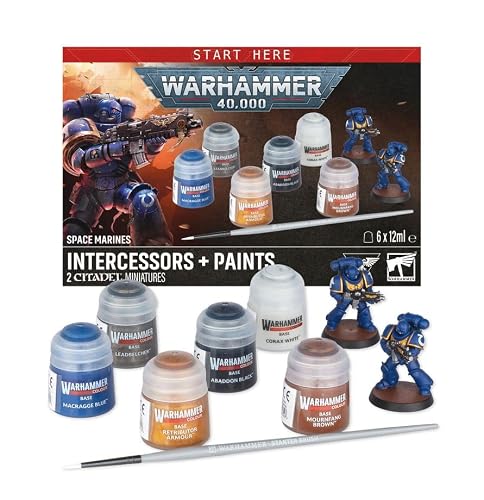Warhammer Miniaturmalfarbe und Pinsel Set inkl. Space Marines Intercessors + Paints 40000 60-11