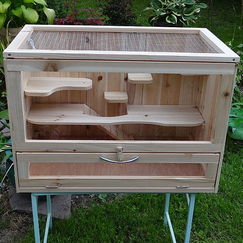 Melko Kleintierkäfig aus Holz, 60 x 35 x 42 cm, inklusive klappbarer Rampe, 5 stöckig, Nagervilla Hamsterkäfig Mäusekäfig