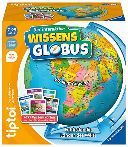 Ravensburger tiptoi Spiel 00107 - Der interaktive Wissens-Globus - Lern-Globus für Kinder ab 7 Jahren, Spielzeug für Jungen und Mädchen, für 1-4 Spieler