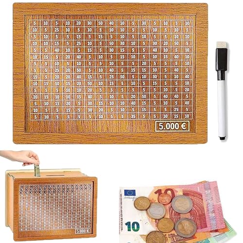 5000 Euro Sparziel, Neue Sparbüchse mit Zähler, mit Acrylplatte, abwischbar und wiederverwendbar nach Erreichen des Ziels, kreative Sparbüchse, Sparen Lernen, Geschenk für Kinder!
