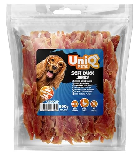 UniQ Pets Hundeleckerli weiche Entenbrustfilet Streifen glutenfrei für große Hunde 500 g