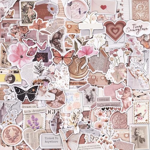 HOTUT Vintage Stickers,120 Stück Aufkleber Aesthetic,Scrapbook Stickers,Wasserfeste Vinyl-Aufkleber für Laptop, Scrapbooking, Tagebuch, Wasserflaschen, für Erwachsene und Jugendliche