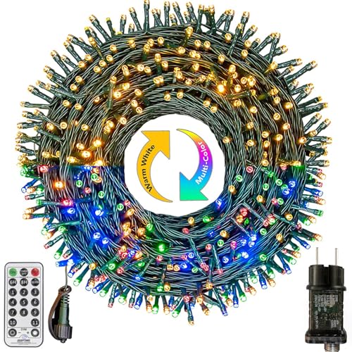 Bowfar Lichterkette Außen 30M 300 LED Warmweiß & Bunt Lichterkette Weihnachtsbaum mit Fernbedienung Timer Merkfunktion, 11 Modi Weihnachtsbeleuchtung für Balkon Garten Party Hochzeit Weihnachtsdeko