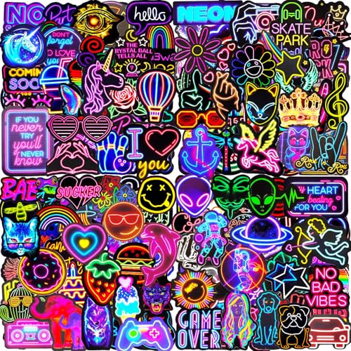 Aufkleber 200 Stück Neon Sticker Set Wasserfeste Vinyl Sticker Decals Coole Graffiti Sticker für Laptop Skateboard Scrapbook Trinkflasche MacBook IPad Handy Tagebuch Tassen Moped Fahrrad Koffer usw