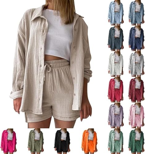 Musselin Bluse Damen 2026 Casual Leinenbluse Kleid Elegant Tunics Sommer Outfits Kurzarm Leinen Knopf Bluses Lange Oversized Longbluse Leinenhemd Große Größen T-Shirt Oberteile Tshirt Clothing