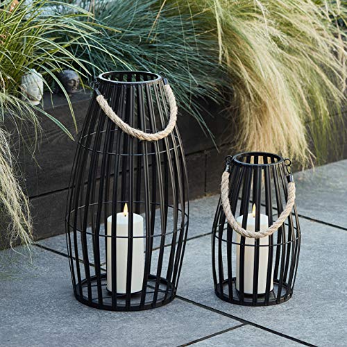 Lights4fun Elegantes 2er Set Canberra Duo Schwarze Metall Laternen inkl. TruGlow® Kerzen für Innen & Außen Laterne Doppelpack groß klein Balkon Deko Garten Laternen für draußen Lampen Set 29 und 45 cm