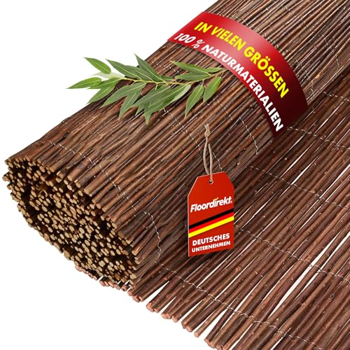 Floordirekt Balkon Sichtschutz Weidenzaun - Sichtschutzzaun für Garten und Balkonverkleidung - natürliche Sichtschutzmatte | Weidematte Weidenruten robust | Weidenmatte privacy fence (90x300 cm)
