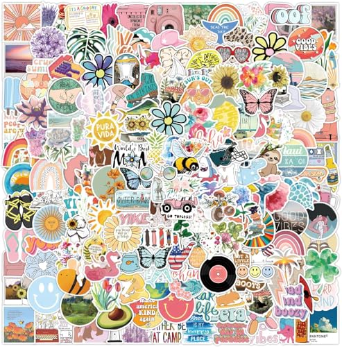 200 Sticker Set Aesthetic Vinyl Aufkleber wasserfest | 200 Stück VSCO Sticker für Laptop, Sammelalbum, Trinkflasche, Handy, Gitarre | Wiederverwendbare Hochwertige Sticker