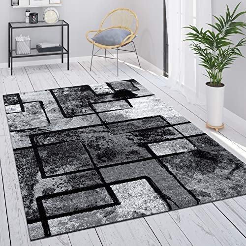 Paco Home Teppich Wohnzimmer Vintage Kurzflor Schlafzimmer Geometrisches Design Modern, Grösse:120x170 cm, Farbe:Grau