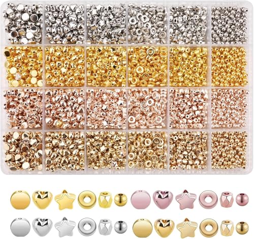 2400 Stück Perlen zum Auffädeln 6mm Bastelperlen Set mit Transparentes Kästchen DIY Schmuckherstellung Kit für Armbänder Halsketten Kreatives Bastelset für Erwachsene Kinder Geschenkidee