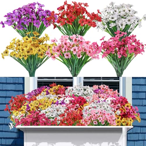 DTYDECLE 12 Stück Künstliche Blumen Balkon, Bündel Kunstblumen für Außen Balkonpflanzen Künstlich Wetterfest für Garten Balkon Outdoor Innen Dekoration
