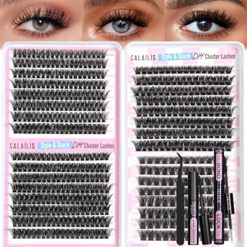 CALAILIS Wimpern Extensions Set, 4 Stile 544 Stück Wimpern Cluster Lashes