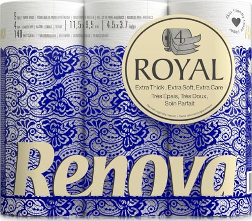 Renova ROYAL Toilet Paper 9 Rolls, White, Regular