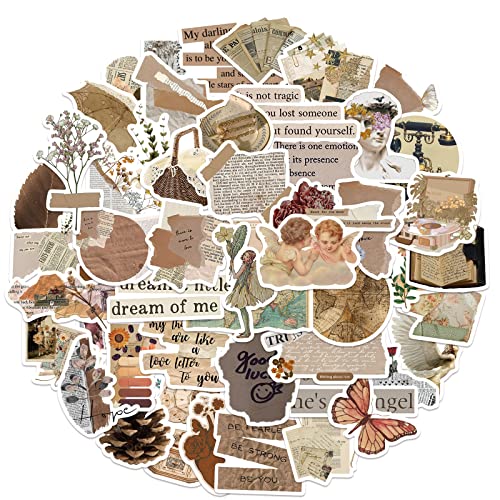 Vintage Aufkleber, Sticker Aesthetic für Wasserflaschen, Scrapbooking, Laptops,Wasserfeste Vinyl Aufkleber für Kinder Mädchen Jugendliche (Vintage-100 Stück)