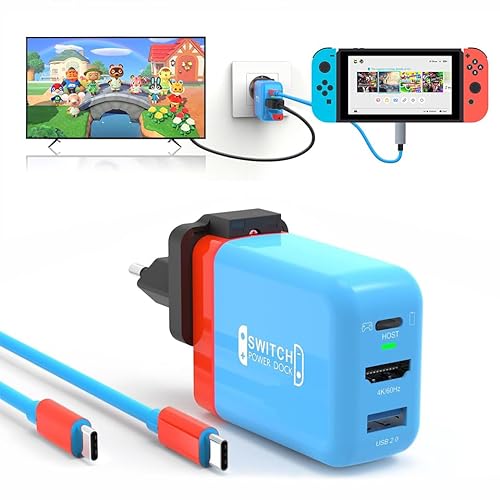 Docking Station für Nintendo Switch OLED/Steam Deck, Mini GaN Netzteil Mit 3-Port (USB C+USB A+4K/HD), Tragbare Kompatibel Mit Switch/Steam Deck/Rog Alley/Mobile