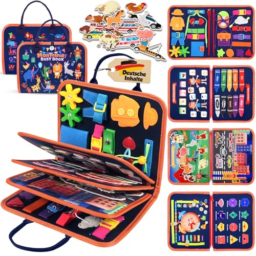 ZOOI Busy Board Montessori Spielzeug ab 1 Jahr, Busy Book Kinderspielzeug ab 1 2 3 Jahre, Baby Geschenk Spielzeug ab 1 2 3 Jahre, Einschulung Mädchen, Schultüte Füllung
