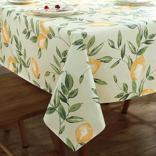 Arquiel Tischdecke Rechteckig, Wachstischdecke Zitronen Abwaschbare Gelb PVC Wasserdicht öLdichte Pflegeleich Tischbelag FüR KüChe Und Party Frühling Sommer (140x180cm)