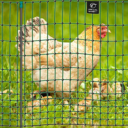 VOSS.farming farmNET 50m Hühnerzaun, Geflügelnetz, 112cm, 16 Pfähle, 2 Spitzen, grün, ohne Strom, Hühnernetz, Hundenetz, Katzennetz