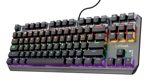 Trust Gaming GXT 834 Callaz TKL Mechanische Tastatur, Deutsches QWERTZ Layout, Outemu-Schalter, Mehrfarbige LED-Beleuchtung, 12 Media-Tasten, USB Gaming Tastatur 80% für PC, Laptop, Mac Schwarz