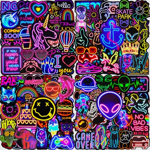Aufkleber 200 Stück Neon Sticker Set Wasserfeste Vinyl Sticker Decals Coole Graffiti Sticker für Laptop Skateboard Scrapbook Trinkflasche MacBook IPad Handy Tagebuch Tassen Moped Fahrrad Koffer usw