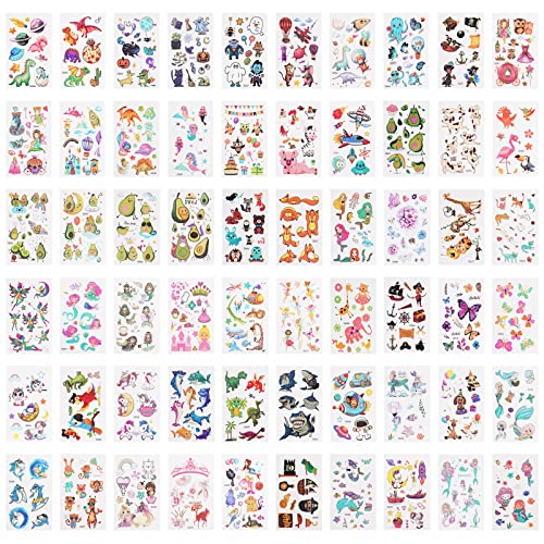 ACWOO Temporäre Tattoo Set Kinder Tattoos, 60 Blätter Kindertattoos Aufkleber Stickers, Tattoo Kinder Mädchen Jungen für Geschenktüten Kindergeburtstag Mitgebsel