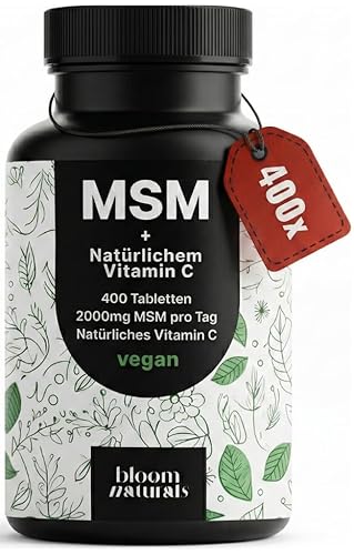 MSM Tabletten Hochdosiert - 400 Stück - 2000 mg MSM + Natürliches Vitamin C - Alternative zu Kapseln - Vegan & Produziert in Deutschland - Laborgeprüft - Verpackung kann variieren