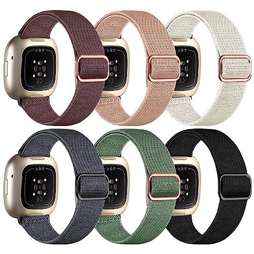 IMIVIO 6 Stück Kompatibel mit Fitbit Versa 3 Armband/Fitbit Versa 4 Armband/Fitbit Sense/Fitbit Sense 2 Armbänder, Weiches Elastisch Ersatz Nylon Sport Band für Damen/Herren, Licht