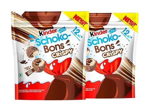 2x Kinder Schoko-Bons Crispy je 67,2g – Knusprige Schoko-Kugeln mit zart-cremiger Schokoladen- & Milchcreme