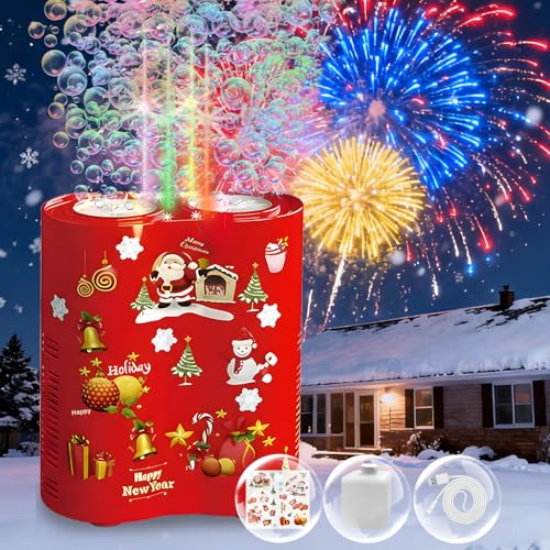 Feuerwerk Seifenblasenmaschine 26 Löcher Mit 240ml Seifenblasenlösung & Aufkleber, Automatischer Bubble Machine Mit Lichtern Geschenke Für Party Hochzeit Weihnachten