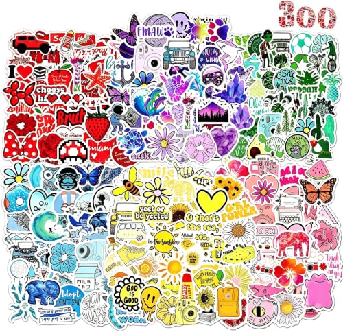 Aufkleber 300 Stück Schöne Bunt Sticker Set, Wasserfest Vinyl Stickers für Laptop Scrapbooking Journaling Handy Skateboard Notebook Macbook Gitarre Tagebuch Trinkflaschen Koffer Trolleys Scooter usw