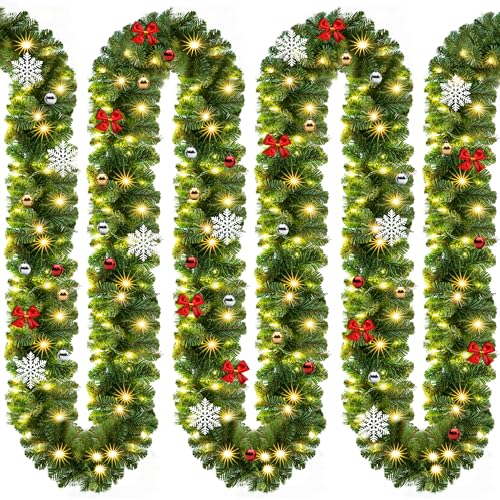 CASARIA Weihnachtsgirlande mit Beleuchtung Deko 5m 80 LEDs Beleuchtet Innen Außen Grün Weihnachtsdeko Weihnachten Girlande Tannengirlande Warmweiß