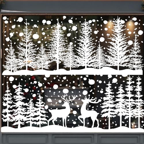 XIMISHOP 8 Blätte Weihnachten Fensteraufkleber, Winter Xmas Fensterbilder | Weiß Weihnachtsbaum Fenstersticker Selbstklebend Weihnachts Fensterbilder Fensterdeko für Xmas Winter Hause Weihnachtsdeko