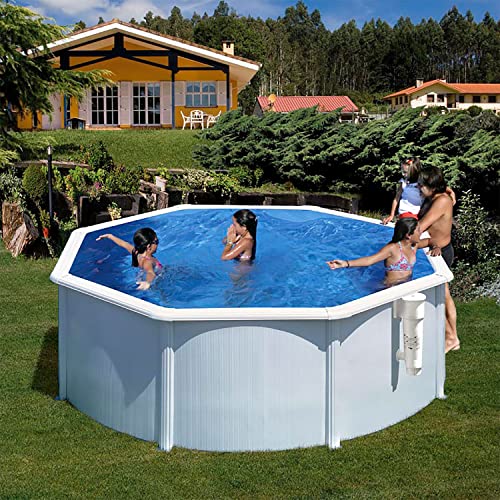 Paradies Pool® Gre Giant rund 460x120cm (Ø x H), Stahlwandbecken Weiss, Poolplane in blau 0,4mm, Handlauf extra breit, inkl. Skimmer-Set und Leiter, Swimmingpool, Menge: 1 Stück